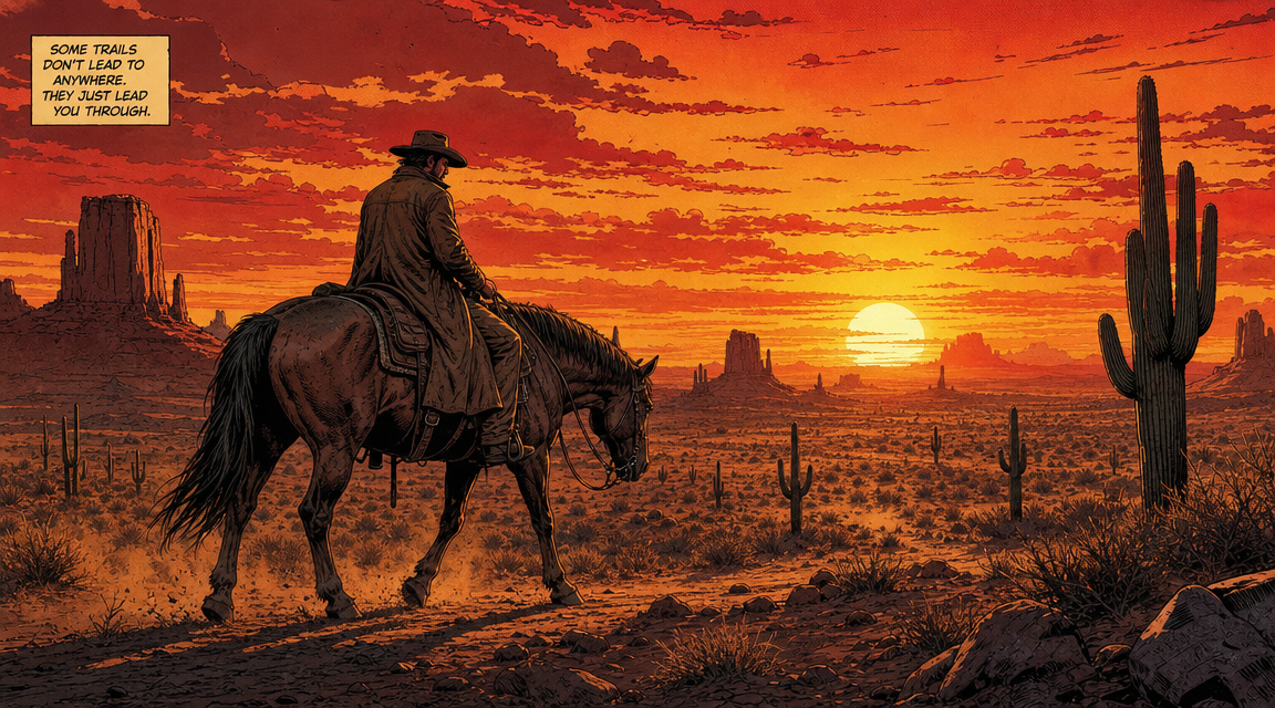 AI comic book maker western showdown example with cowboy and saloon scene