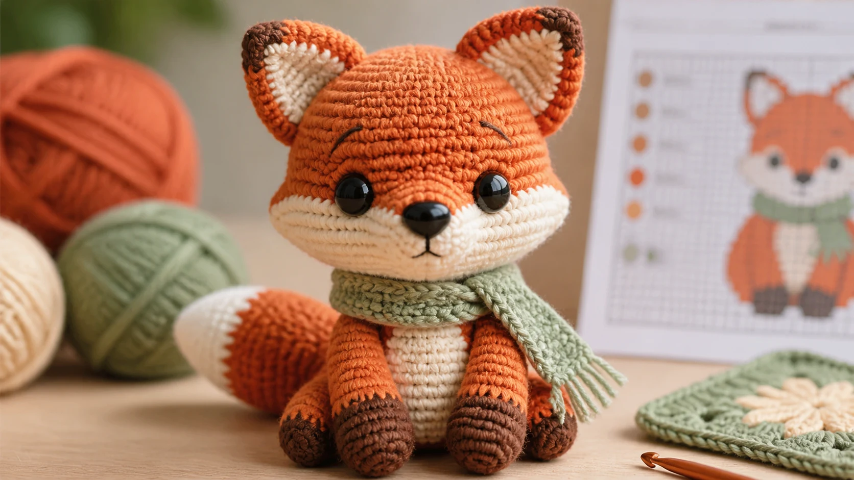 AI crochet pattern creator preview for a terracotta amigurumi fox plush