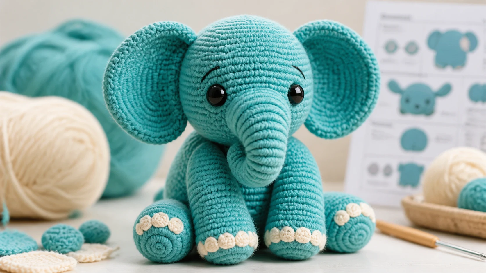 3D crochet pattern generator preview for a teal elephant crochet plush