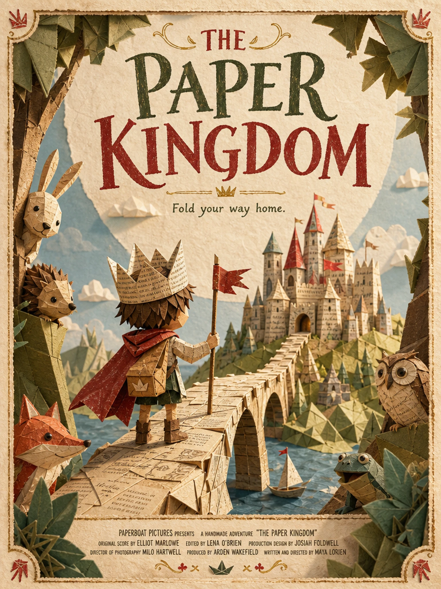 AI animated movie poster generator example for The Paper Kingdom, an original family adventure poster