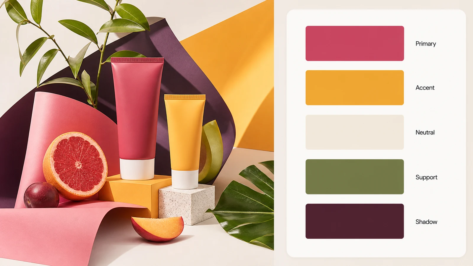 Color palette by image example using product packaging with a clean five swatch palette report