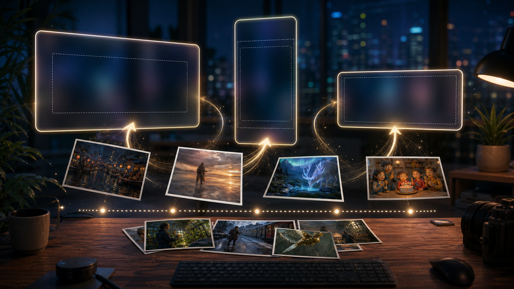 Create video from photos with export context for social and widescreen formats