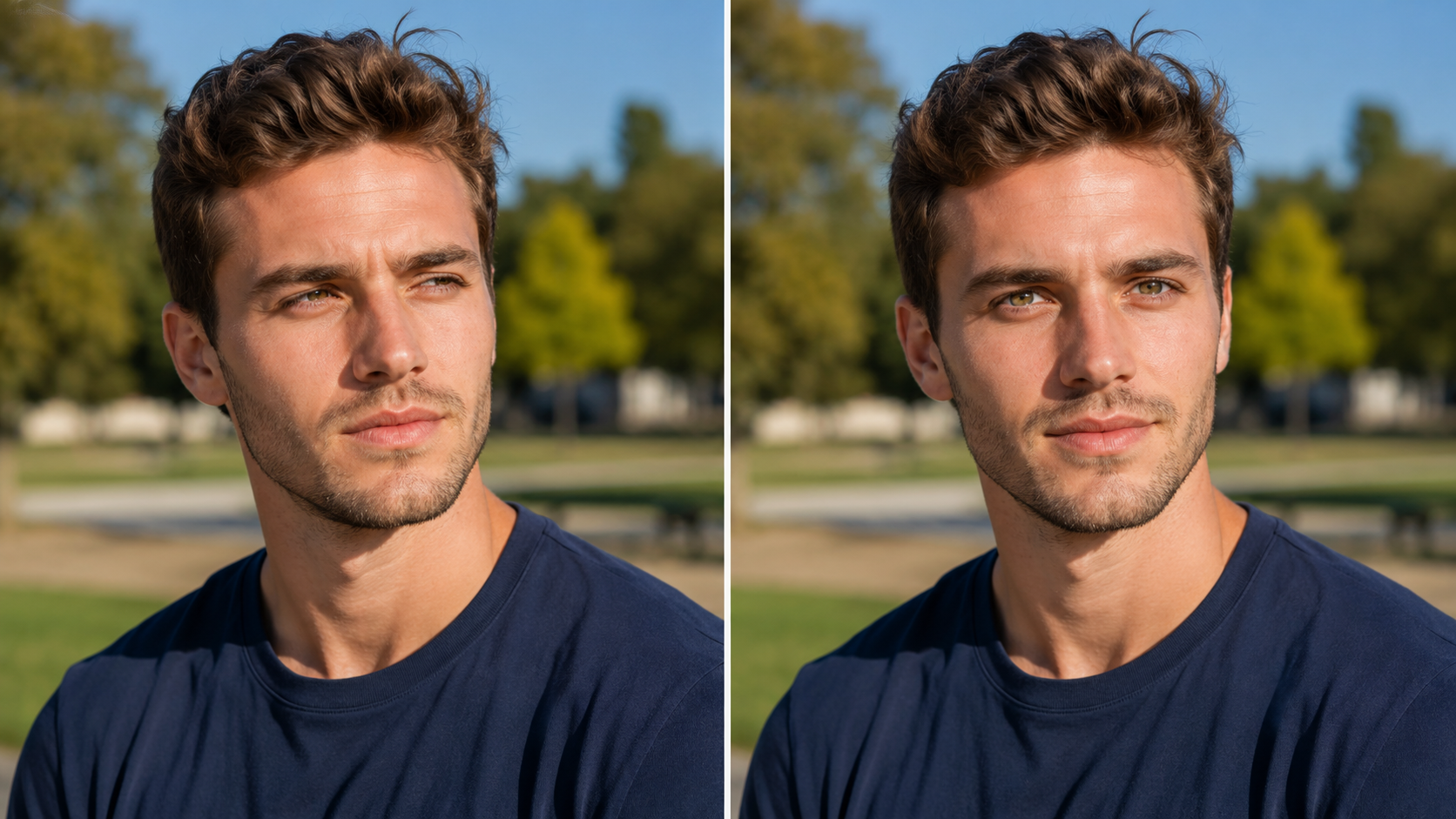 AI iris and pupil detection mapping on a portrait for gaze direction change