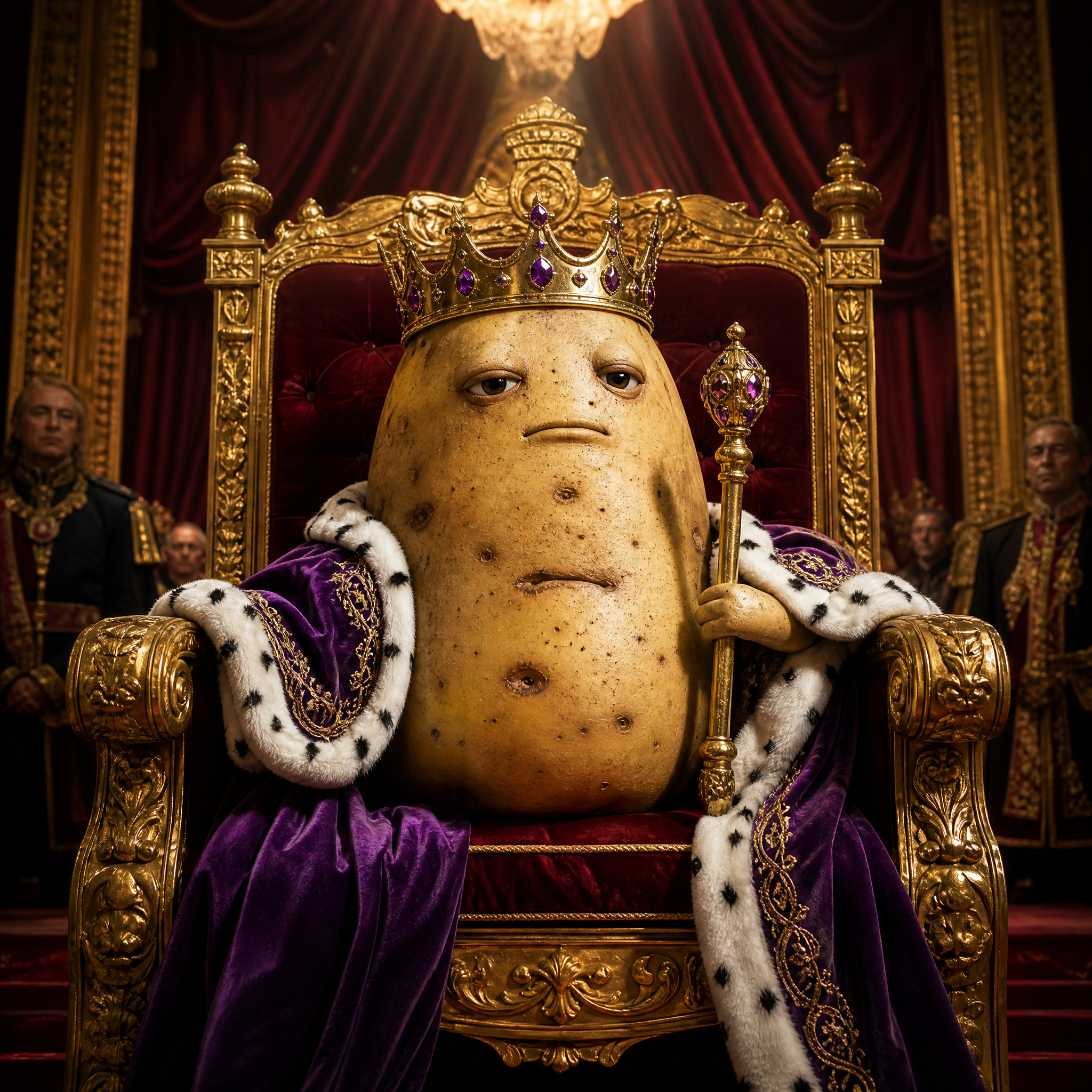 Goofy AI images food character showcase with a potato wearing a crown as king
