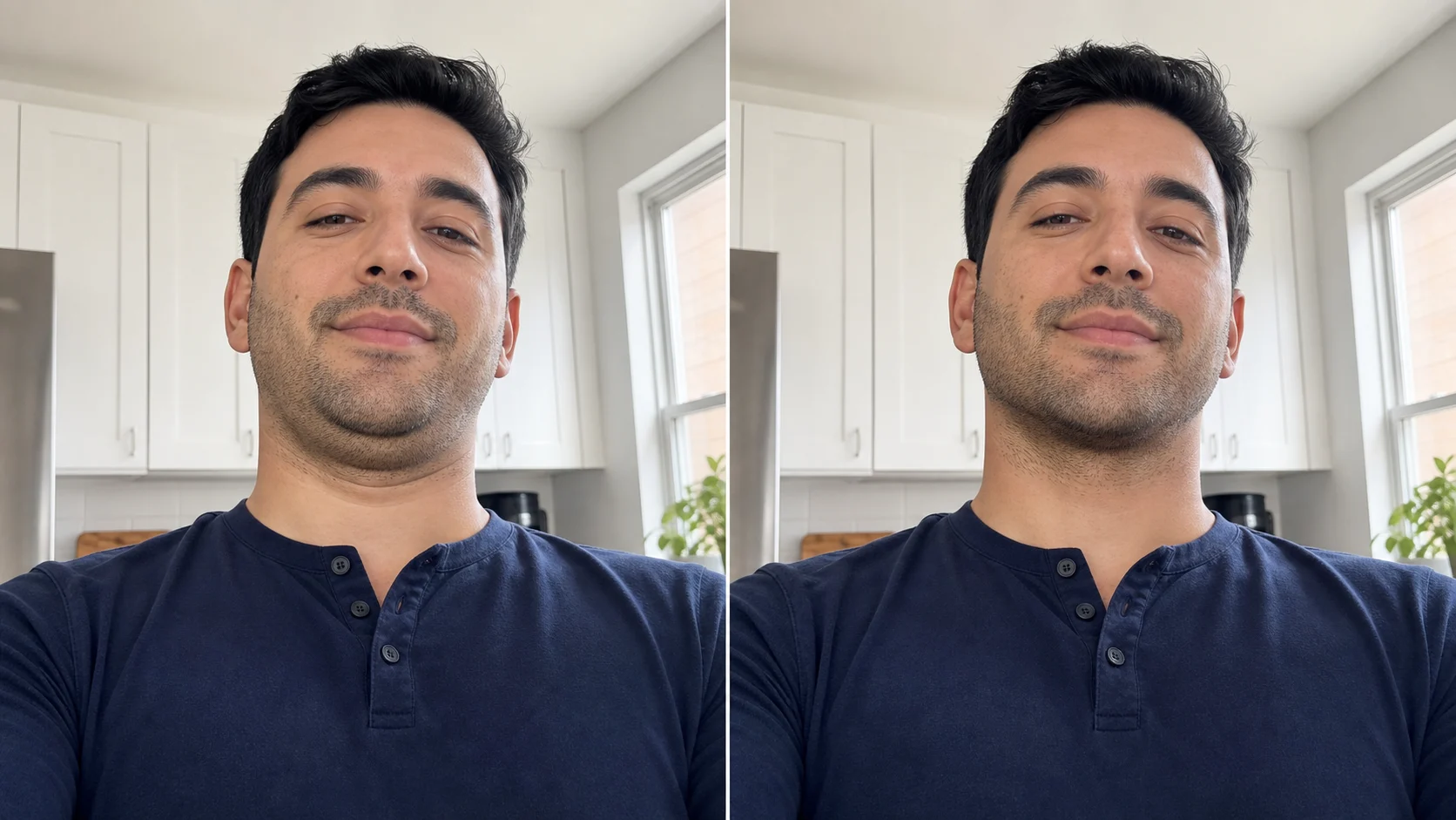 Photo editor to remove double chin while preserving identity in a realistic portrait