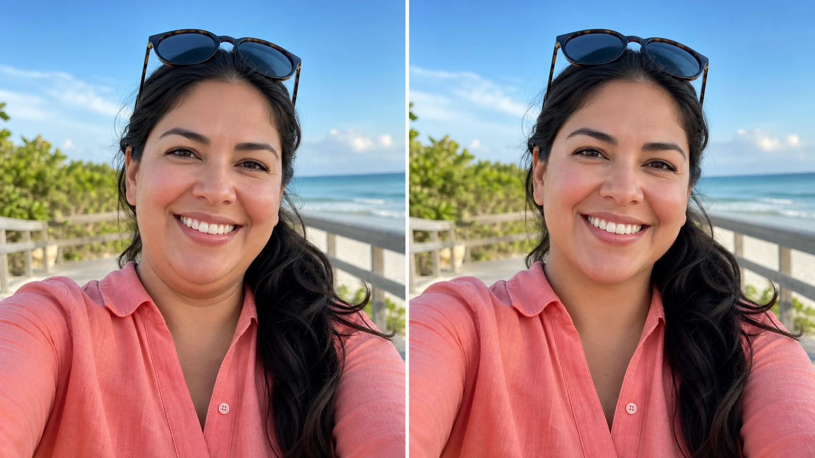 Natural double chin removal photo editor online result with realistic texture
