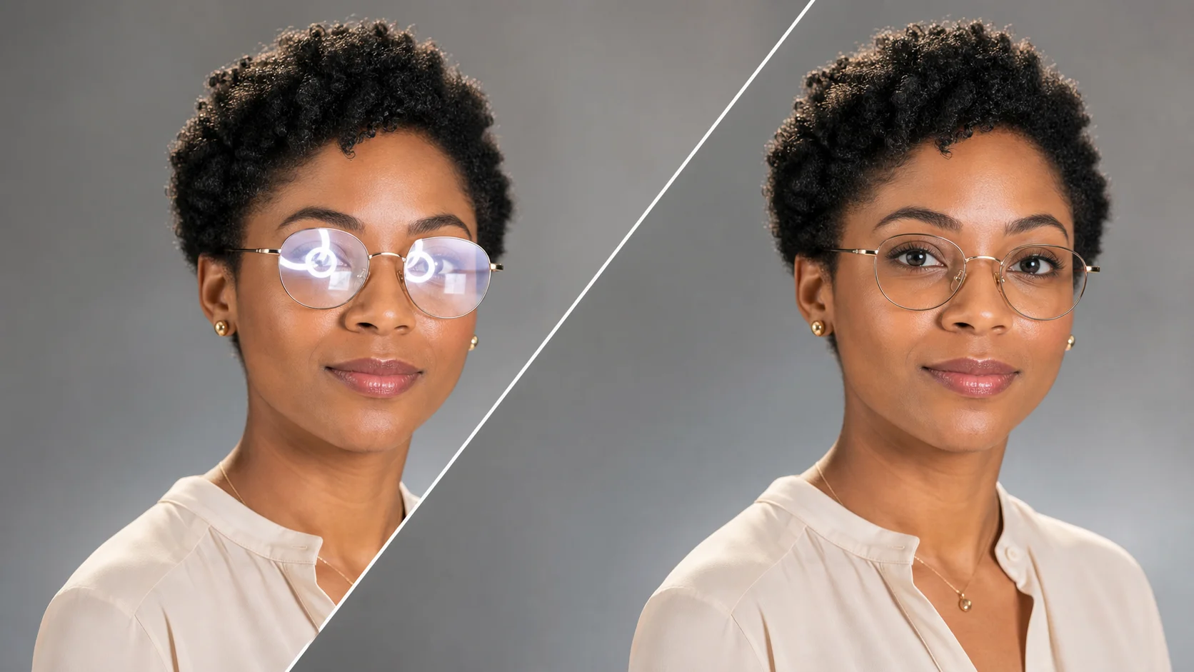Prompt-controlled AI glare repair showing adjustable reconstruction behavior