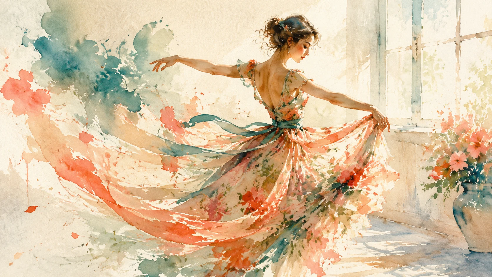 Seedance 2.1 single-subject ink-style dancer prompt with flowing artistic watercolor motion